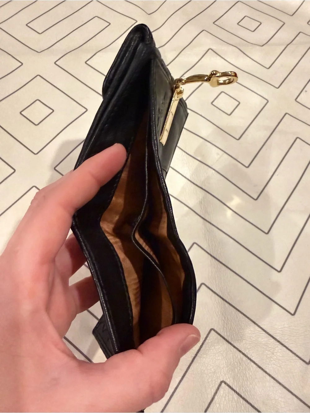Rich Brown Woven Leather Wallet with Gold Turn-Lock
